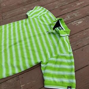 Vintage Mecca Lime Green Striped Polo Shirt